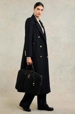Hot Double Breasted Coat (Dark Navy Pinstripe) Women Tailoring|Coats