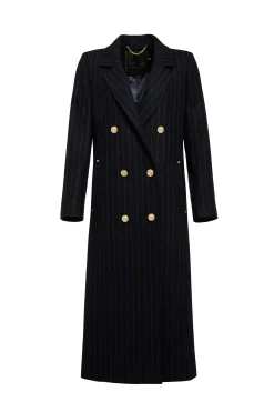 Hot Double Breasted Coat (Dark Navy Pinstripe) Women Tailoring|Coats