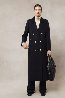 Hot Double Breasted Coat (Dark Navy Pinstripe) Women Tailoring|Coats