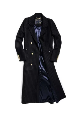Hot Double Breasted Coat (Dark Navy Pinstripe) Women Tailoring|Coats