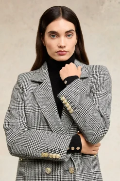 Fashion Double Breasted Coat (Prince of Wales Mono) Women Coats|Tailoring