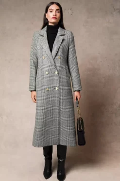 Fashion Double Breasted Coat (Prince of Wales Mono) Women Coats|Tailoring