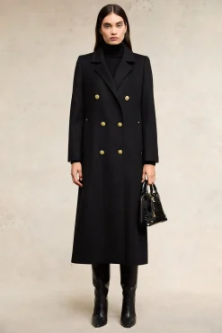 Discount Double Breasted Coat (Soft Black) Women Coats|Tailoring