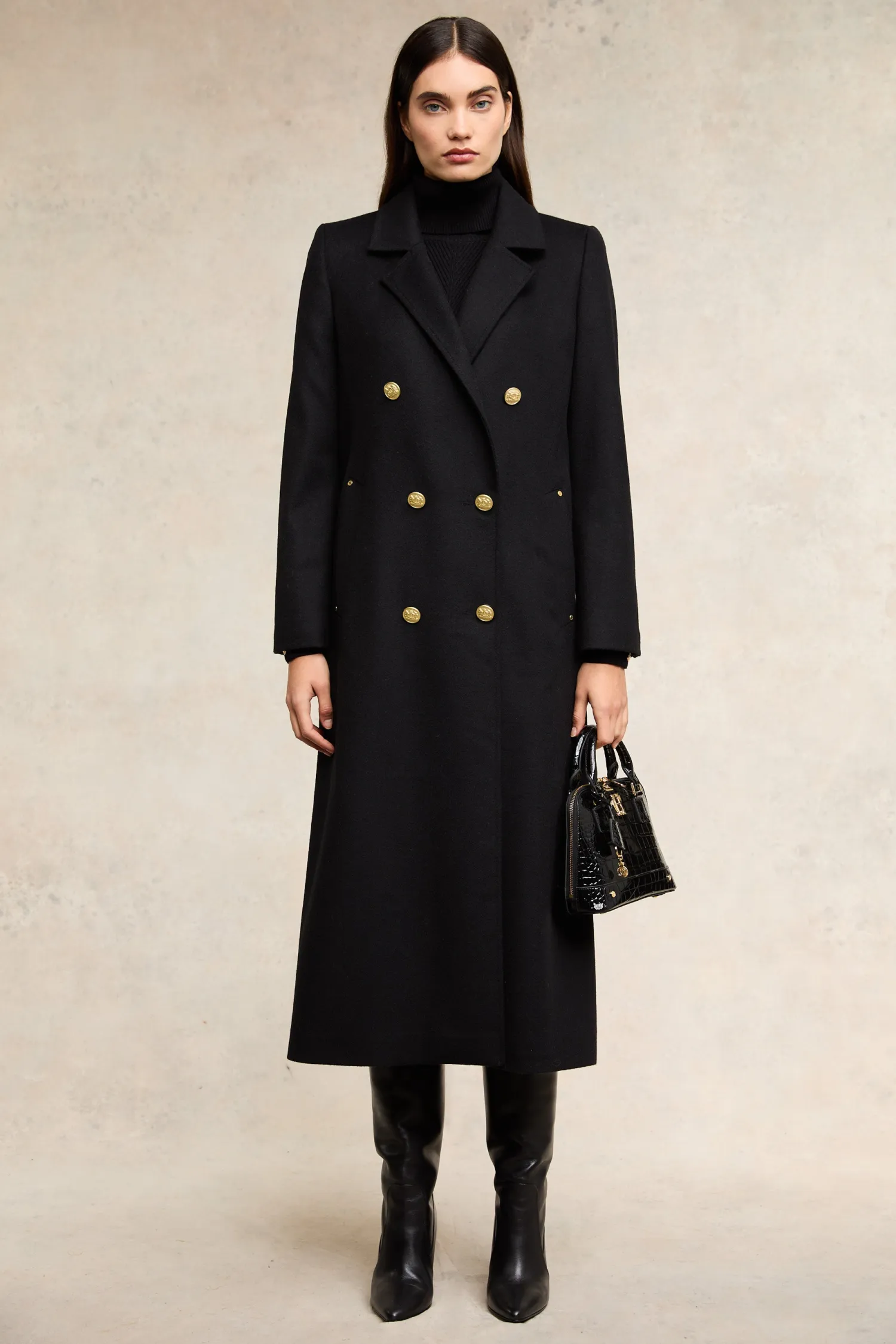 Discount Double Breasted Coat (Soft Black) Women Coats|Tailoring