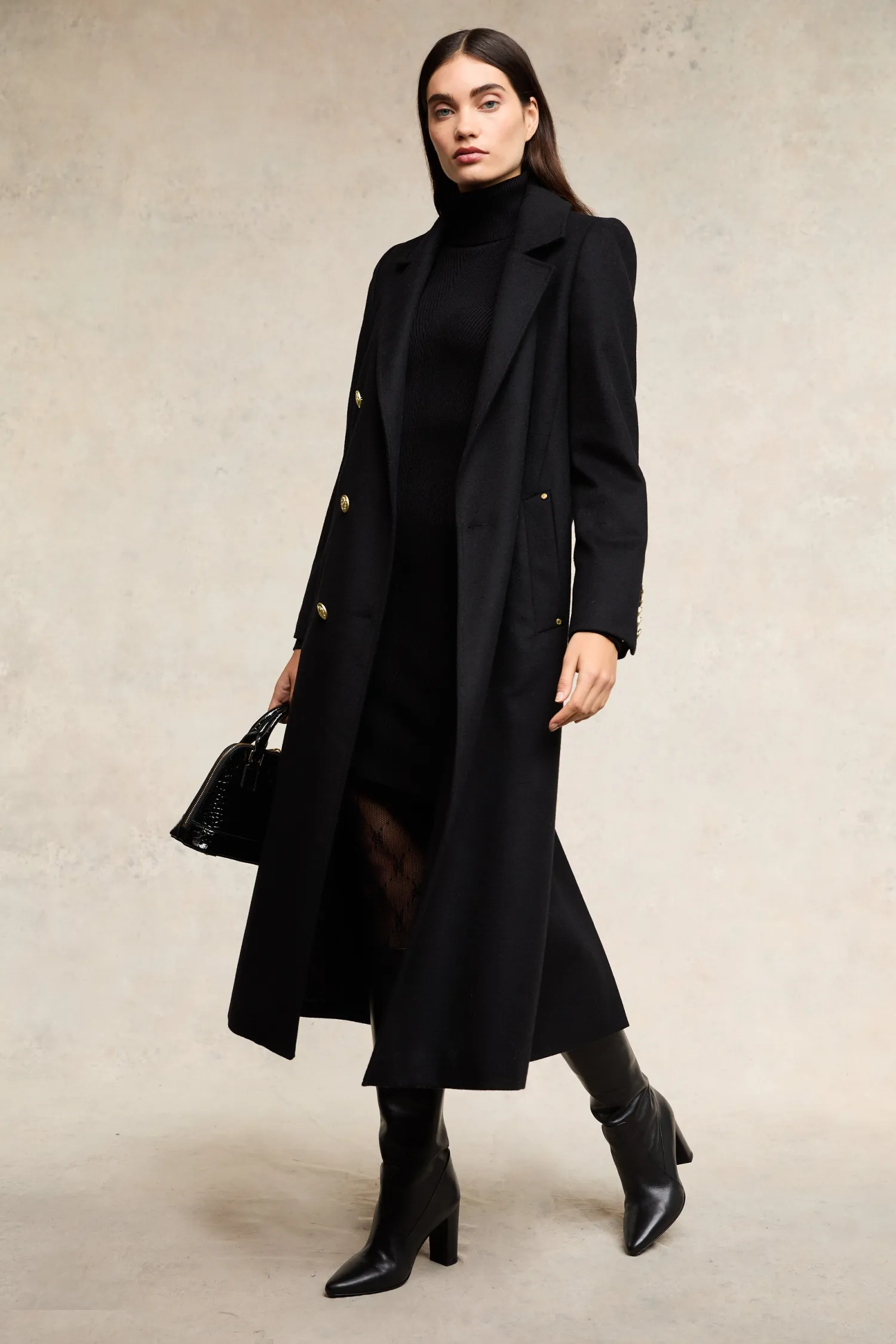Discount Double Breasted Coat (Soft Black) Women Coats|Tailoring