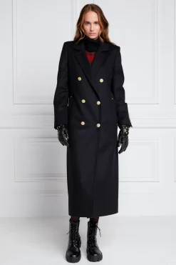 Discount Double Breasted Coat (Soft Black) Women Coats|Tailoring