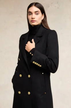 Discount Double Breasted Coat (Soft Black) Women Coats|Tailoring