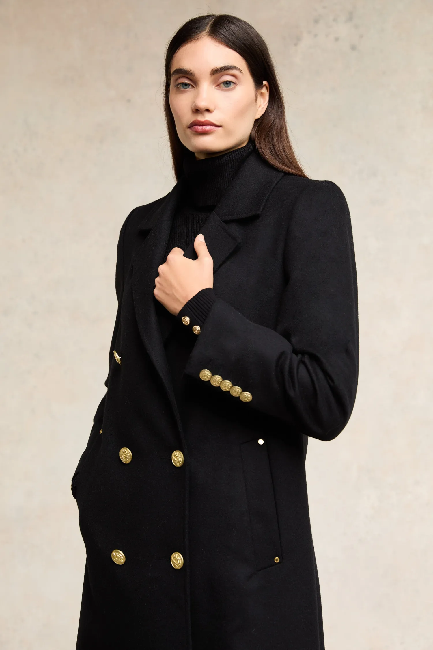 Discount Double Breasted Coat (Soft Black) Women Coats|Tailoring