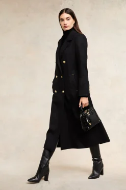 Discount Double Breasted Coat (Soft Black) Women Coats|Tailoring