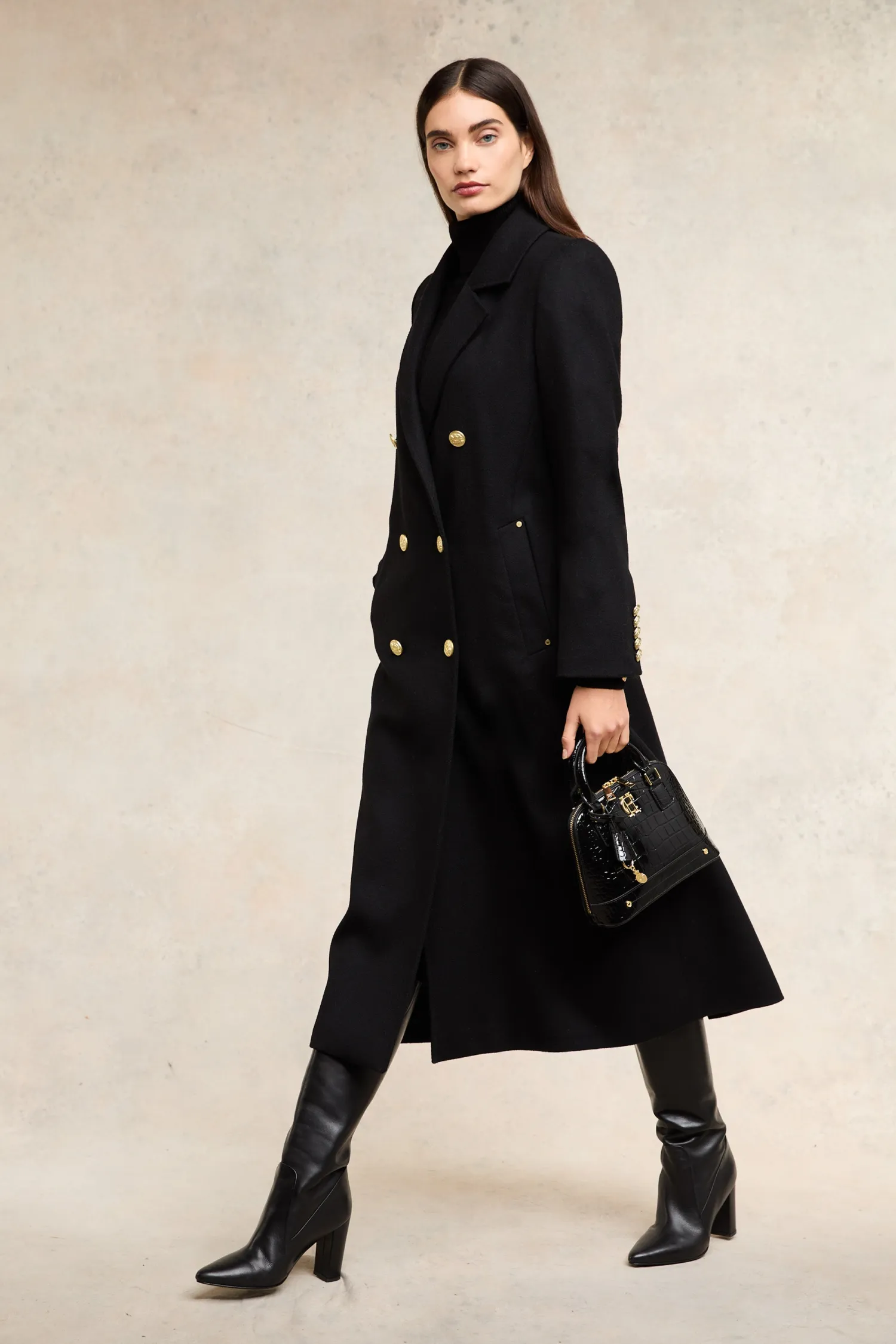 Discount Double Breasted Coat (Soft Black) Women Coats|Tailoring