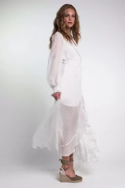 Hot Ellisa Maxi Dress (Ecru Polka Dot) Women Dresses