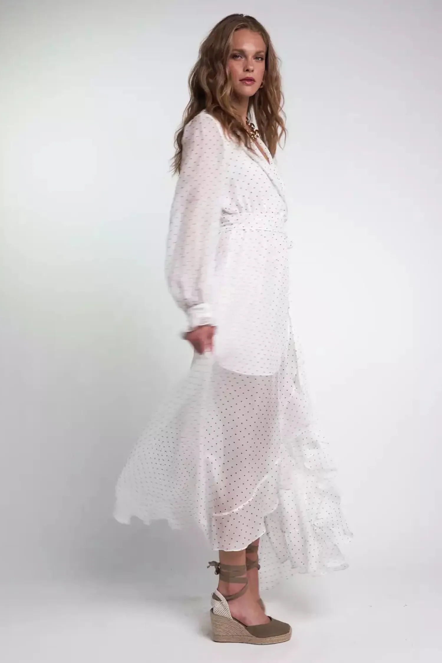 Hot Ellisa Maxi Dress (Ecru Polka Dot) Women Dresses