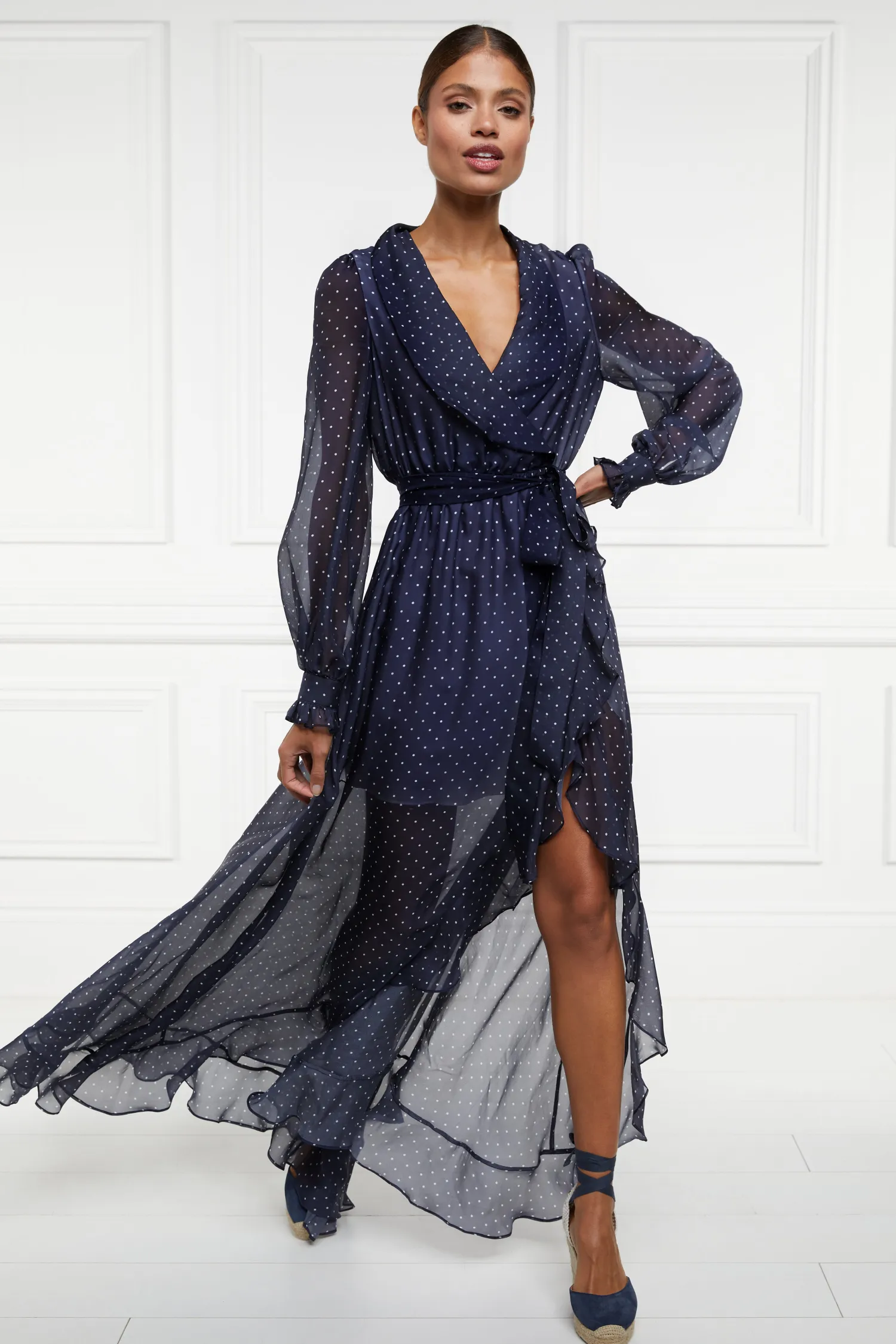 Sale Ellisa Maxi Dress (Navy Polka Dot) Women Dresses