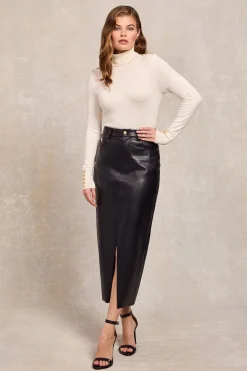 Hot Faux Leather Maxi Skirt Women Skirts