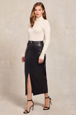 Hot Faux Leather Maxi Skirt Women Skirts