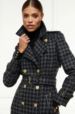 Clearance Full Length Chelsea Trench Coat (Large Scale Charcoal Houndstooth) Women Trench Coats|Coats