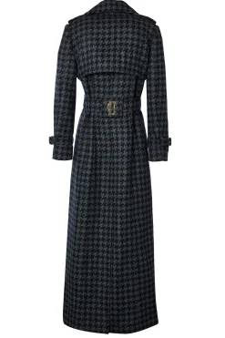 Clearance Full Length Chelsea Trench Coat (Large Scale Charcoal Houndstooth) Women Trench Coats|Coats
