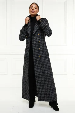 Clearance Full Length Chelsea Trench Coat (Large Scale Charcoal Houndstooth) Women Trench Coats|Coats