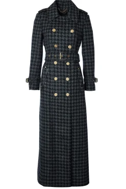 Clearance Full Length Chelsea Trench Coat (Large Scale Charcoal Houndstooth) Women Trench Coats|Coats