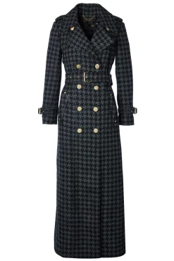Clearance Full Length Chelsea Trench Coat (Large Scale Charcoal Houndstooth) Women Trench Coats|Coats