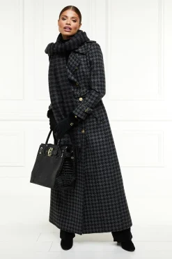Clearance Full Length Chelsea Trench Coat (Large Scale Charcoal Houndstooth) Women Trench Coats|Coats