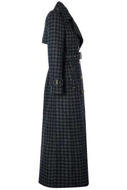 Clearance Full Length Chelsea Trench Coat (Large Scale Charcoal Houndstooth) Women Trench Coats|Coats