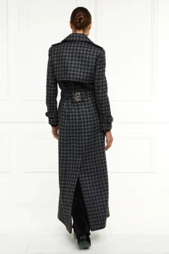 Clearance Full Length Chelsea Trench Coat (Large Scale Charcoal Houndstooth) Women Trench Coats|Coats