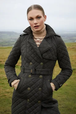Sale Full Length Enstone Quilted Trench Coat (Dark Olive) Women Trench Coats|Coats