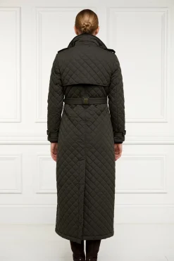 Sale Full Length Enstone Quilted Trench Coat (Dark Olive) Women Trench Coats|Coats