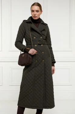 Sale Full Length Enstone Quilted Trench Coat (Dark Olive) Women Trench Coats|Coats