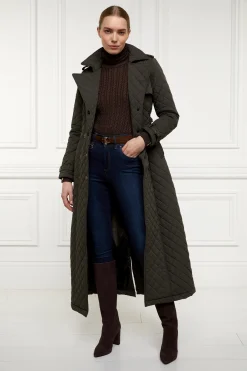 Sale Full Length Enstone Quilted Trench Coat (Dark Olive) Women Trench Coats|Coats
