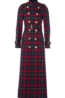 Fashion Full Length Marlborough Trench Coat (Logan Tartan) Women Trench Coats|Coats