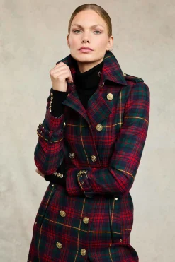 Fashion Full Length Marlborough Trench Coat (Logan Tartan) Women Trench Coats|Coats
