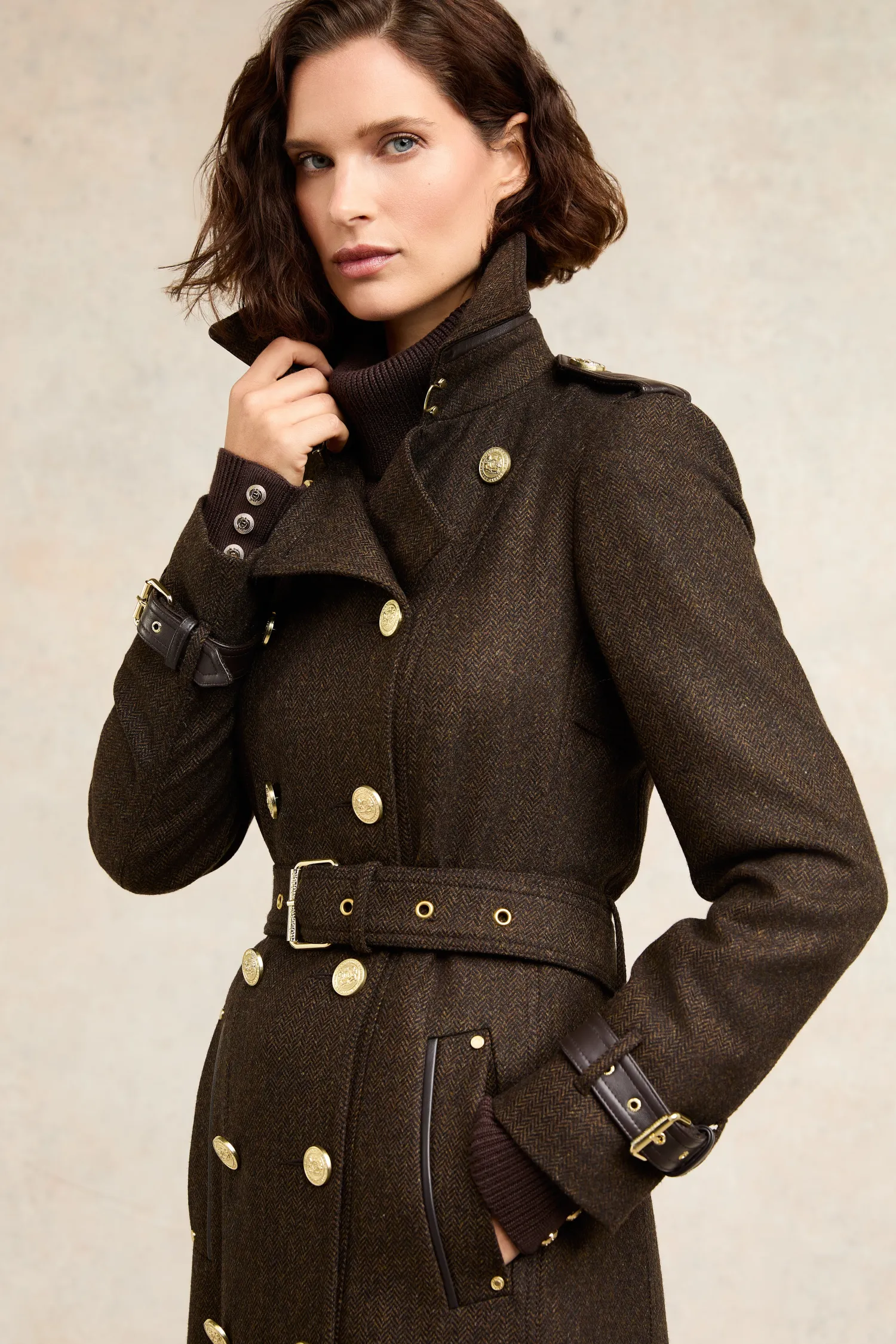 New Full Length Marlborough Trench Coat (Chocolate Herringbone) Women Trench Coats|Coats