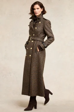 Fashion Full Length Marlborough Trench Coat (Chocolate Houndstooth) Women Trench Coats|Coats