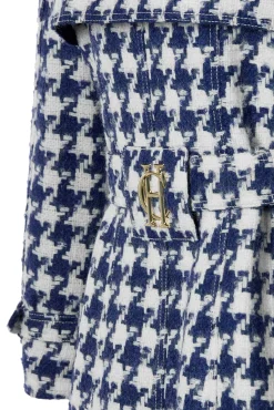 Fashion Full Length Marlborough Trench Coat (Large Scale Navy Houndstooth) Women Trench Coats|Coats