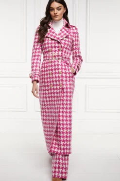 Discount Full Length Marlborough Trench Coat (Hot Pink Large Scale Houndstooth) Women Trench Coats|Coats
