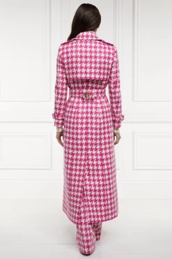 Discount Full Length Marlborough Trench Coat (Hot Pink Large Scale Houndstooth) Women Trench Coats|Coats