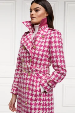 Discount Full Length Marlborough Trench Coat (Hot Pink Large Scale Houndstooth) Women Trench Coats|Coats
