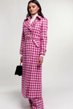 Discount Full Length Marlborough Trench Coat (Hot Pink Large Scale Houndstooth) Women Trench Coats|Coats
