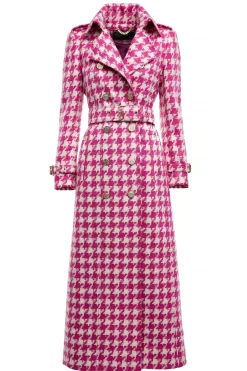 Discount Full Length Marlborough Trench Coat (Hot Pink Large Scale Houndstooth) Women Trench Coats|Coats