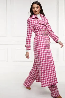 Discount Full Length Marlborough Trench Coat (Hot Pink Large Scale Houndstooth) Women Trench Coats|Coats