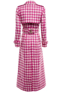 Discount Full Length Marlborough Trench Coat (Hot Pink Large Scale Houndstooth) Women Trench Coats|Coats