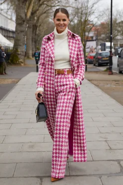 Discount Full Length Marlborough Trench Coat (Hot Pink Large Scale Houndstooth) Women Trench Coats|Coats