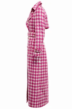 Discount Full Length Marlborough Trench Coat (Hot Pink Large Scale Houndstooth) Women Trench Coats|Coats