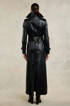 Fashion Full Length Marlborough Trench Coat (Valencia Leather Black) Women Trench Coats|Coats