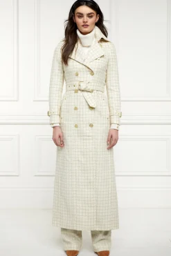 Clearance Full Length Marlborough Trench Coat (Ivory Sparkle Tweed) Women Trench Coats|Coats