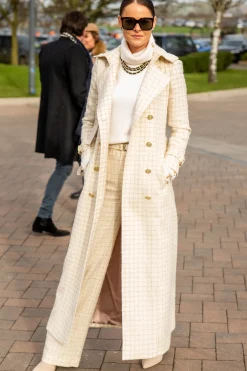 Clearance Full Length Marlborough Trench Coat (Ivory Sparkle Tweed) Women Trench Coats|Coats