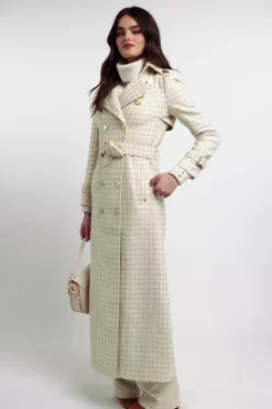 Clearance Full Length Marlborough Trench Coat (Ivory Sparkle Tweed) Women Trench Coats|Coats