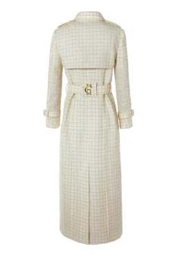 Clearance Full Length Marlborough Trench Coat (Ivory Sparkle Tweed) Women Trench Coats|Coats
